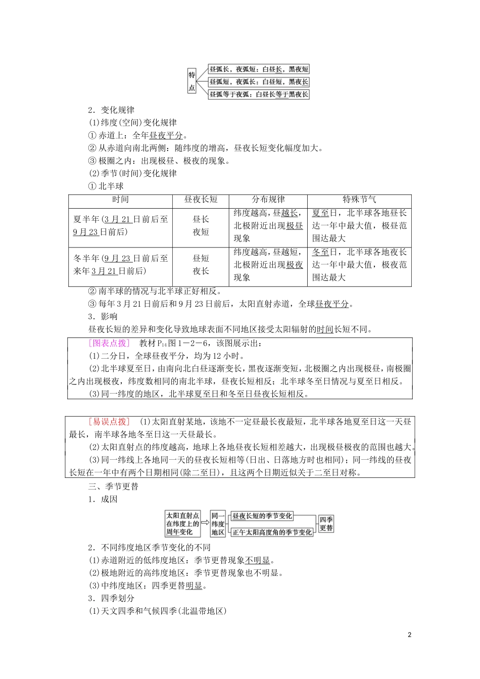 高中地理 第1章 地球的运动 第2节 第2课时 地球公转与自转共同作用下产生的地理意义教案 中图版选择性必修第一册-中图版高中选择性必修第一册地理教案_第2页