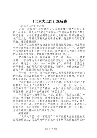 《北京大工匠》观后感 