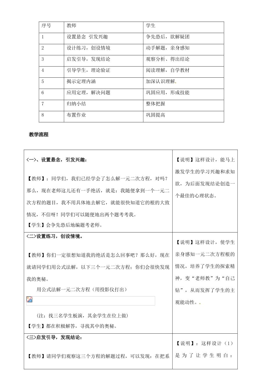 秋九年级数学上册 第二十一章 一元二次方程 21.2 解一元二次方程 21.2.3 一元二次方程根的判别式教案 （新版）新人教版-（新版）新人教版初中九年级上册数学教案_第2页