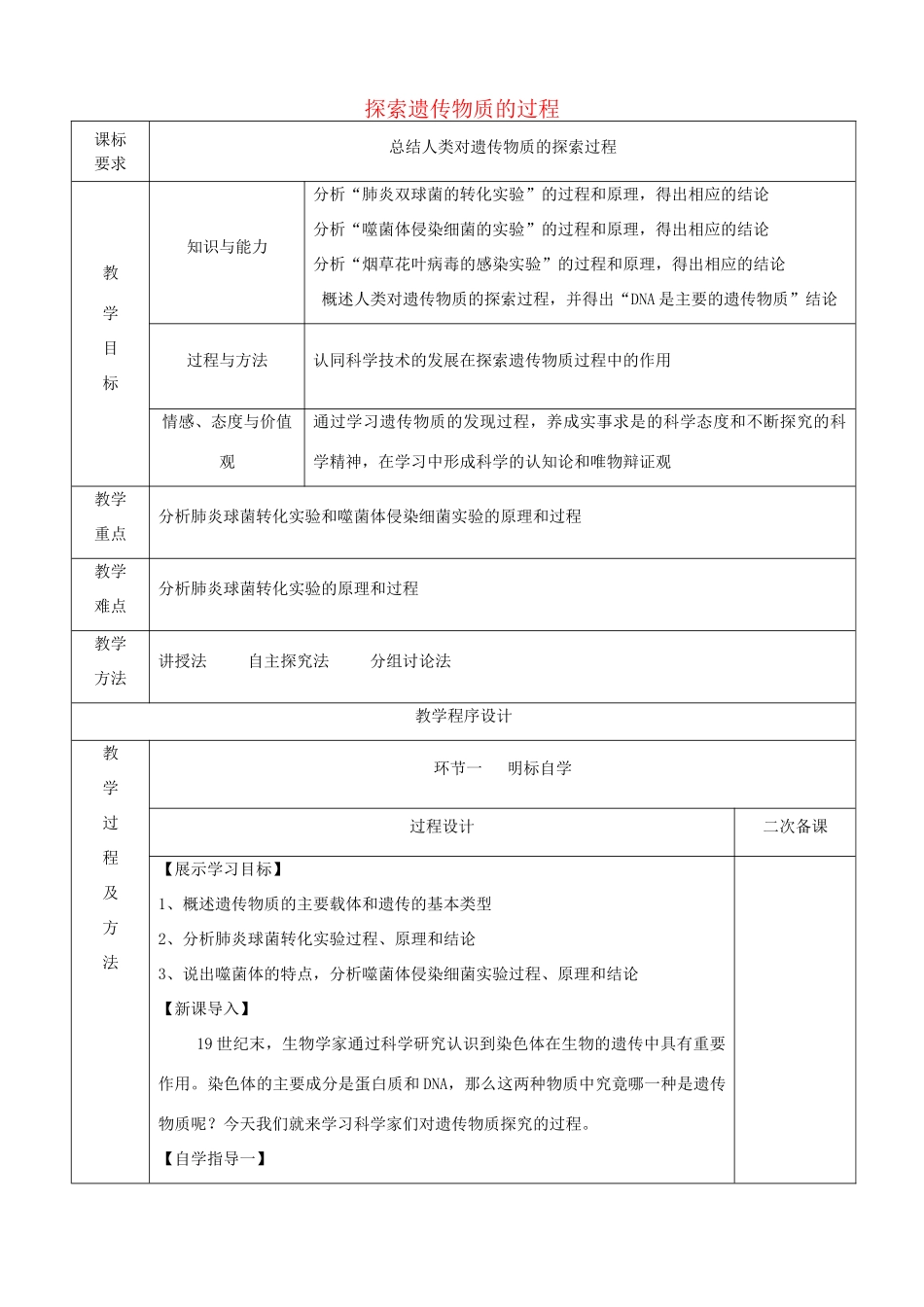 《探索遗传物质的过程》教案（2）_第1页