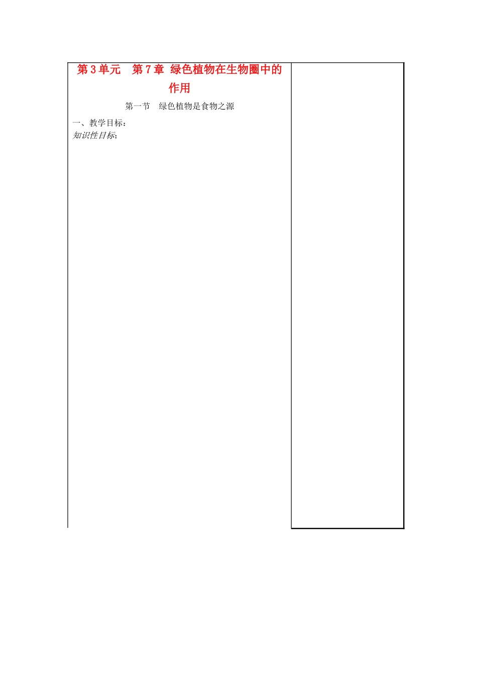 七年级生物上册 7.1 绿色植物是食物之源1教案 苏教版_第1页