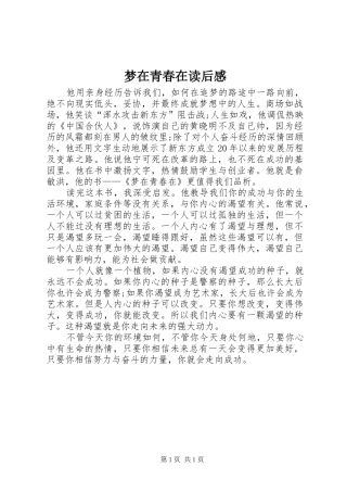 梦在青春在读后感 