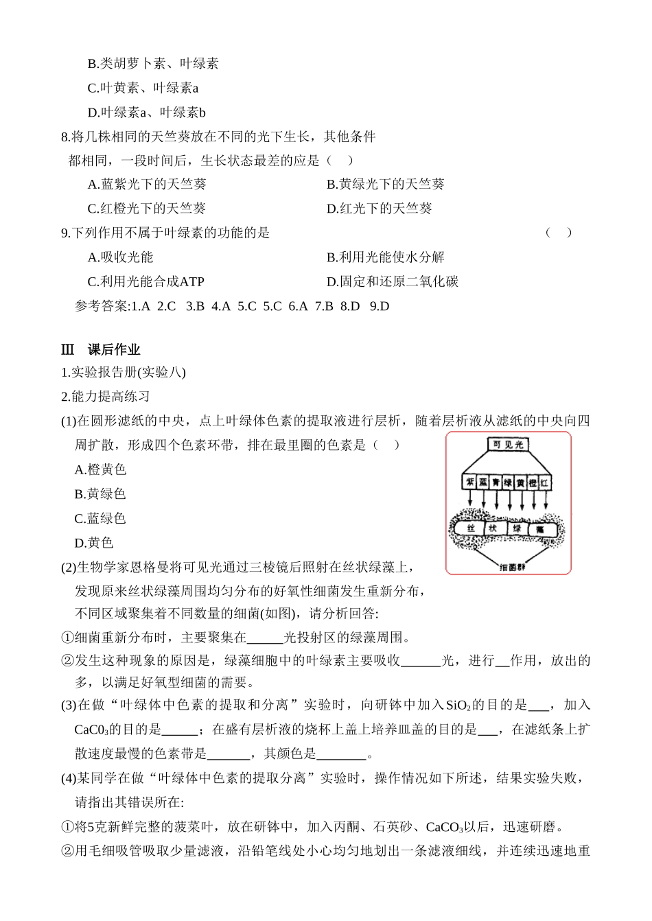 高二生物实验六 叶绿体中色素的提取和分离教案 人教版_第3页