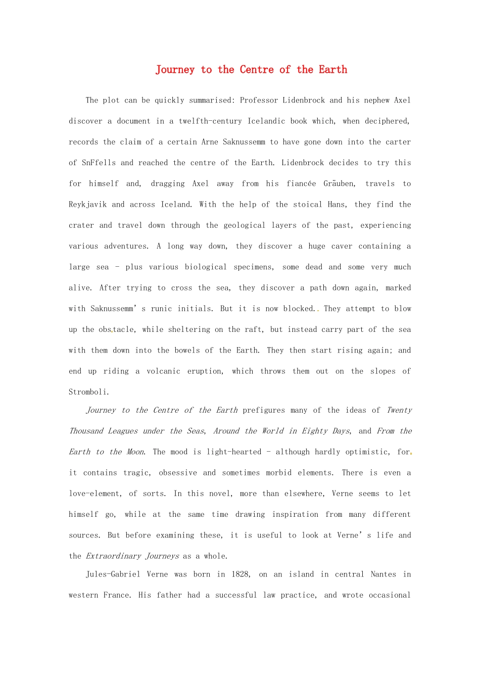 高中英语 Unit 3 Tomorrow’s World Journey to the Centre of the Earth教案 牛津译林版必修4-牛津版高一必修4英语教案_第1页