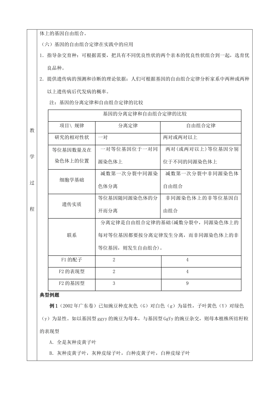 高中生物遗传因子的发现 孟德尔的豌豆杂交试验二教案 新课标 人教版 必修2_第3页
