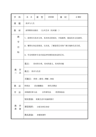 (完整版)中职公共美术《第一单元美术与人生》教学设计