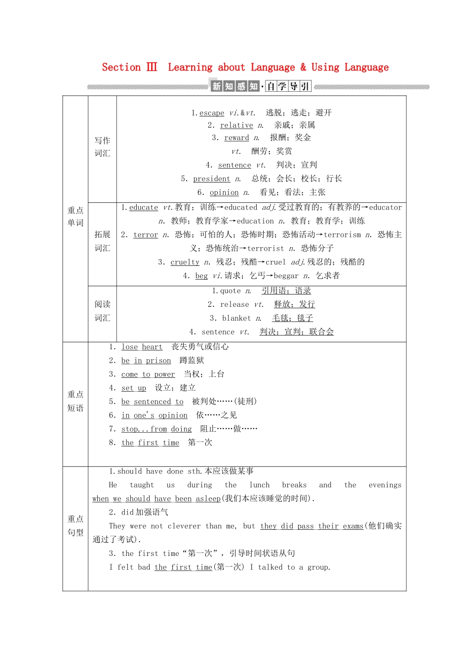 高中英语 Unit 5 Nelson Mandela — a modern hero Section Ⅲ Learning about Language  Using Language教案（含解析）新人教版必修1-新人教版高一必修1英语教案_第1页