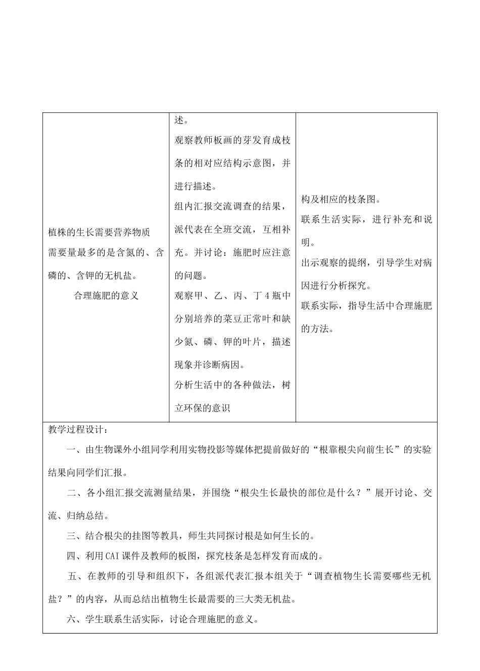 七年级生物上册 3.2.2植株的生长教学设计 人教版_第3页