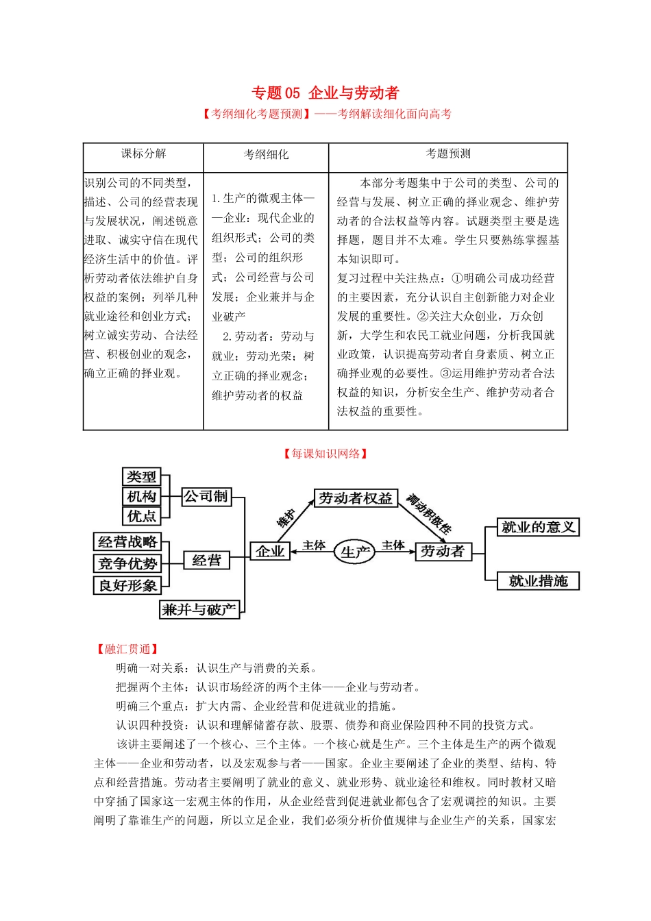 （讲练测）高考政治一轮复习 专题05 企业与劳动者（讲）（含解析）新人教版必修1-新人教版高三必修1政治教案_第1页