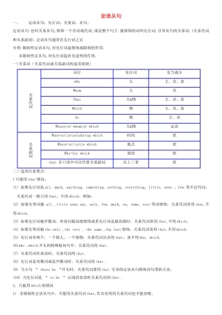 高考英语 语法复习：定语从句教案
