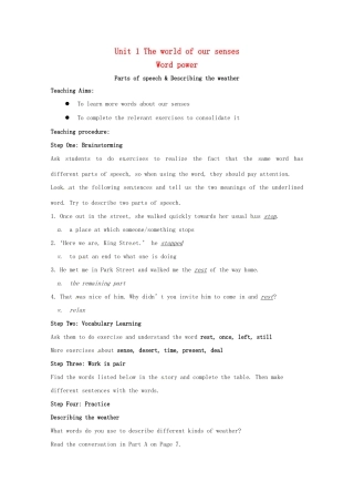高中英语 Unit 1 The world of our senses Word Power教案 牛津译林版必修3-牛津版高一必修3英语教案