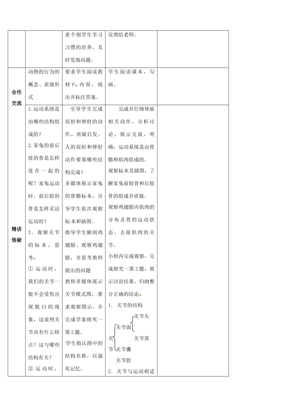 山东省宁阳县第二十五中学八年级生物上册《第五单元 第二章 第一节 动物的运动》教案 （新版）新人教版_第2页