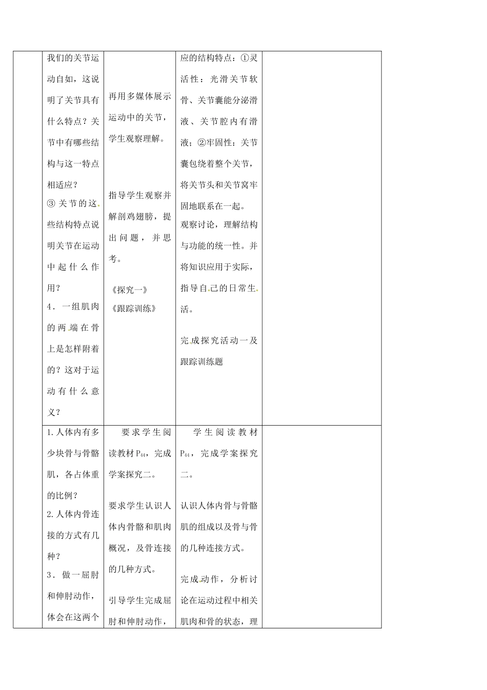山东省宁阳县第二十五中学八年级生物上册《第五单元 第二章 第一节 动物的运动》教案 （新版）新人教版_第3页
