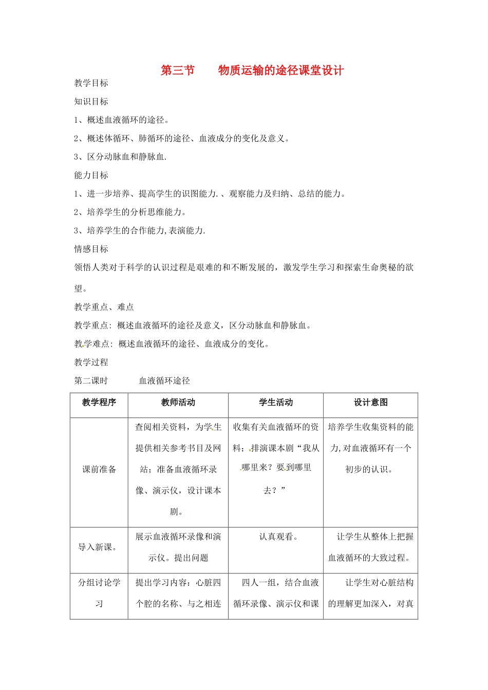 七年级生物下册 3.3.3《物质运输的途径》教案 济南版_第1页