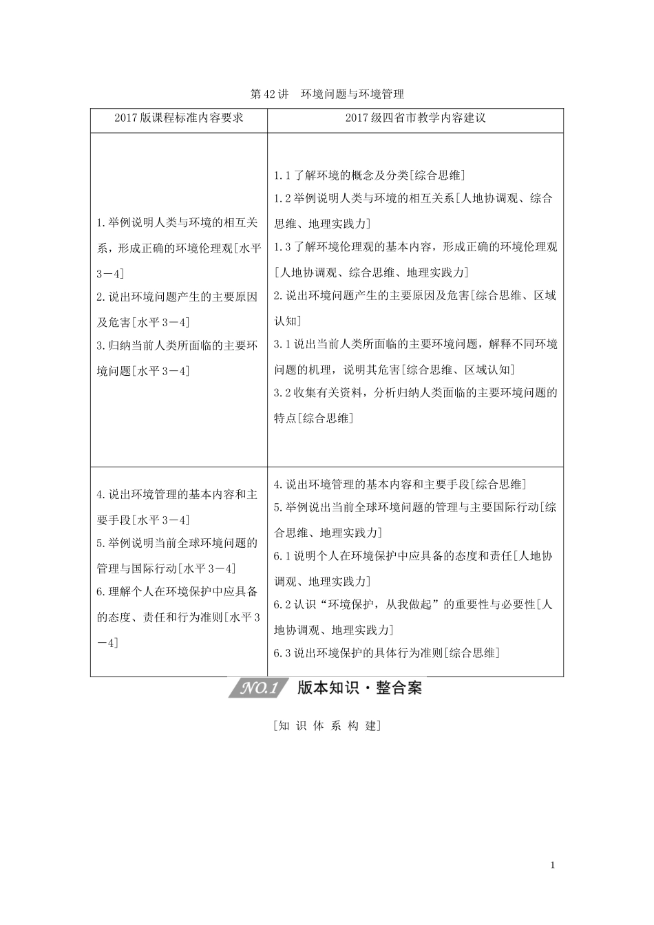 （四川专用）高考地理一轮复习 第十七单元 环境、环境管理与环境污染 第42讲 环境问题与环境管理教案（含解析）新人教版-新人教版高三全册地理教案_第1页