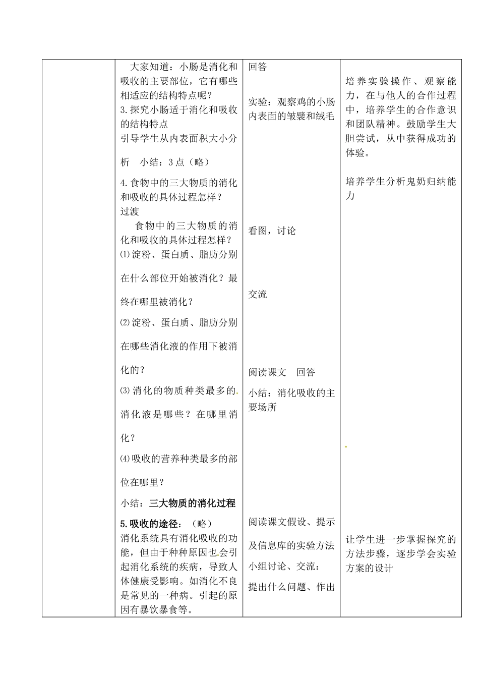 七年级生物上册 3.5.4 人体对食物的消化和吸收教案 （新版）苏科版-（新版）苏科版初中七年级上册生物教案_第3页
