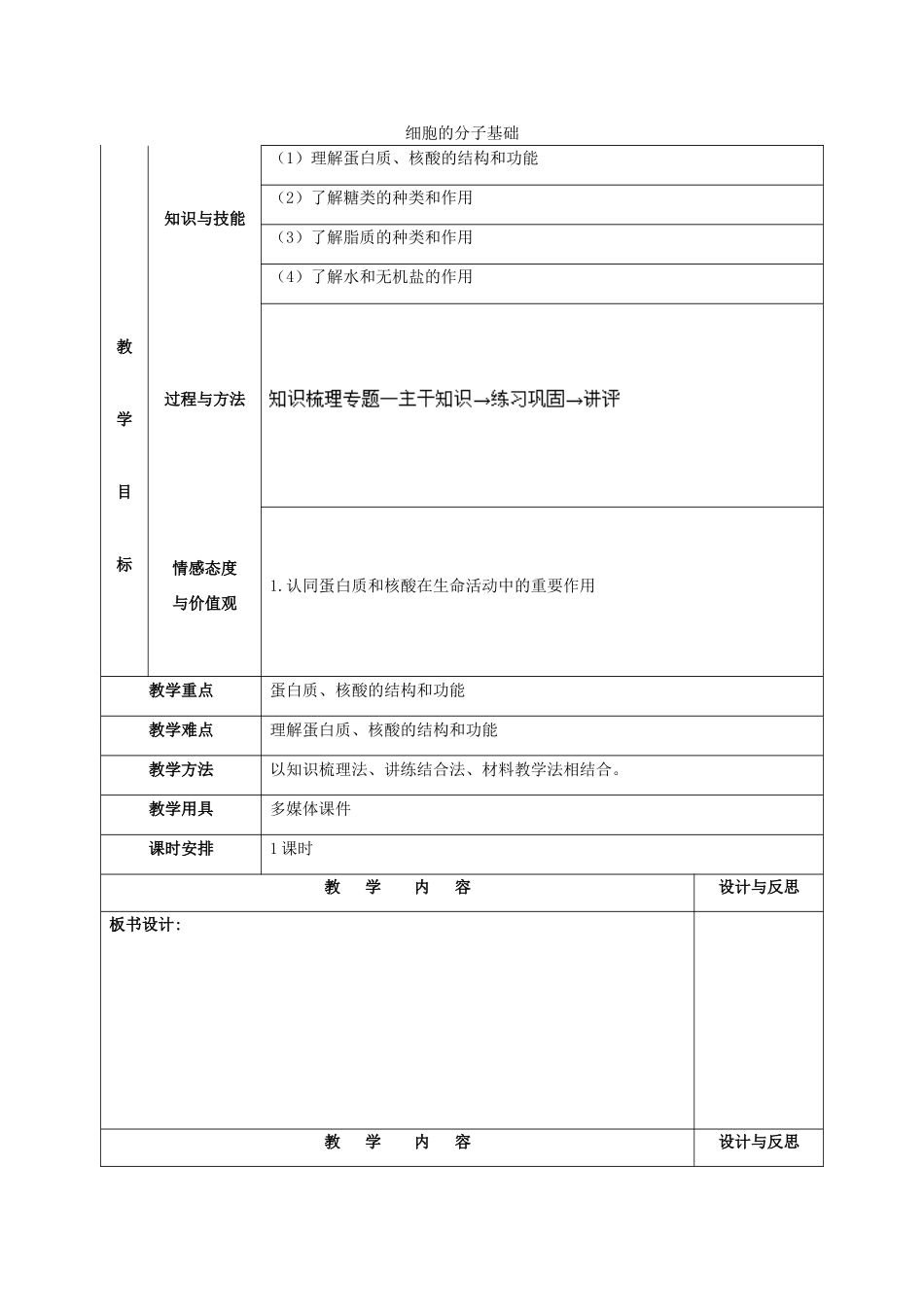 福建省厦门市集美区灌口中学高中生物 细胞的分子基础教案 新人教版必修1 _第1页