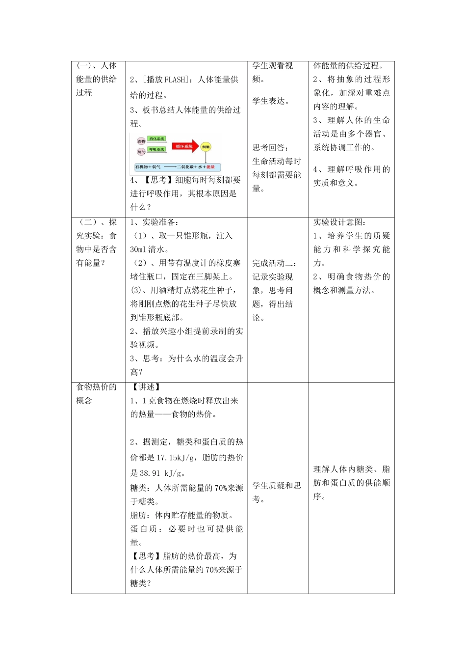 七年级生物下册 第四单元 生物圈中的人 第十章 人体内的物质运输和能量供给 第五节 人体能量的供给教案1（新版）苏教版-（新版）苏教版初中七年级下册生物教案_第2页