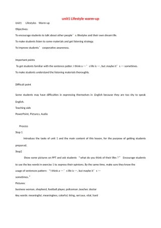 高中英语 Unit 1 Lifestyles （warm-up）教案 北师大版必修1-北师大版高一必修1英语教案