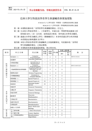 亚洲大学生物资讯学系学生修读辅系修实施要点