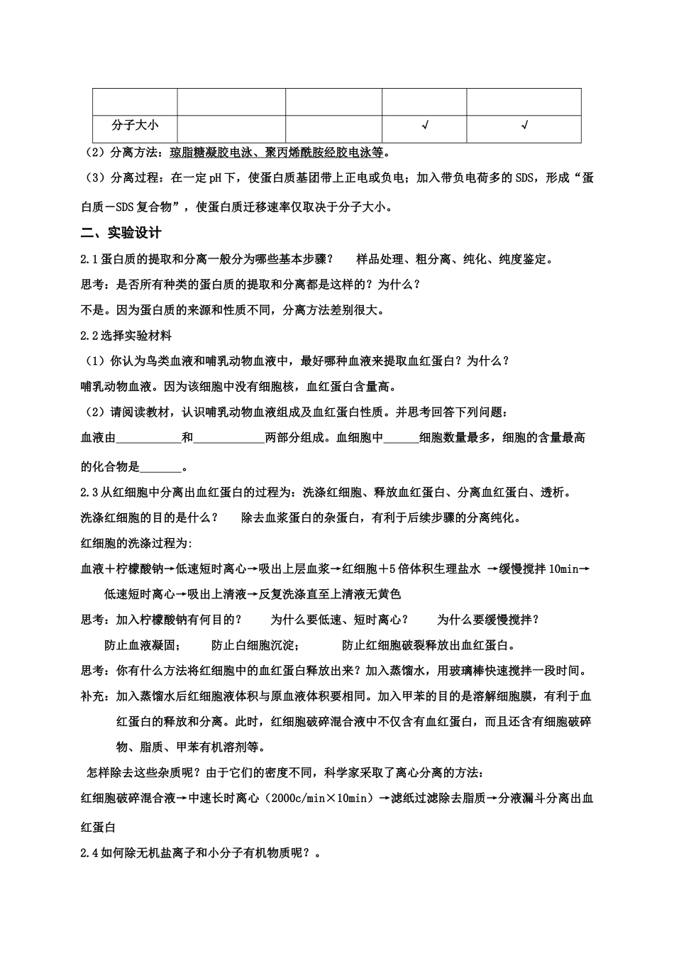 高中生物：考点5：血红蛋白的提取和分离教案苏教版选修1_第2页