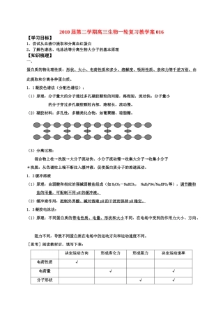 高中生物：考点5：血红蛋白的提取和分离教案苏教版选修1