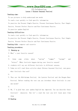 北师大版高中英语必修1U3 Celebration--Lesson 1 Chinese Seasonal Festival