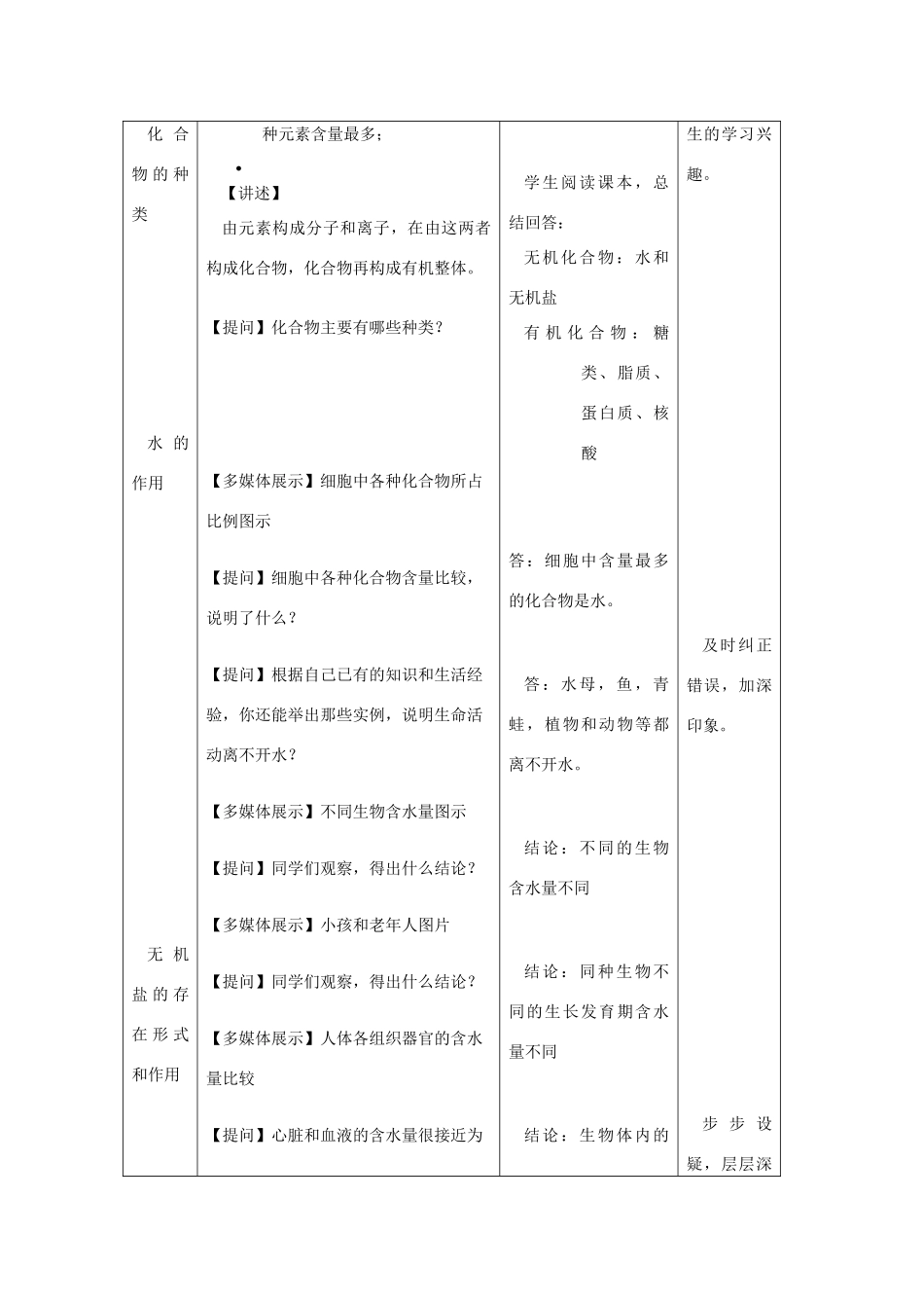 高中生物：1.2《无机物》教案 浙科版必修1_第2页