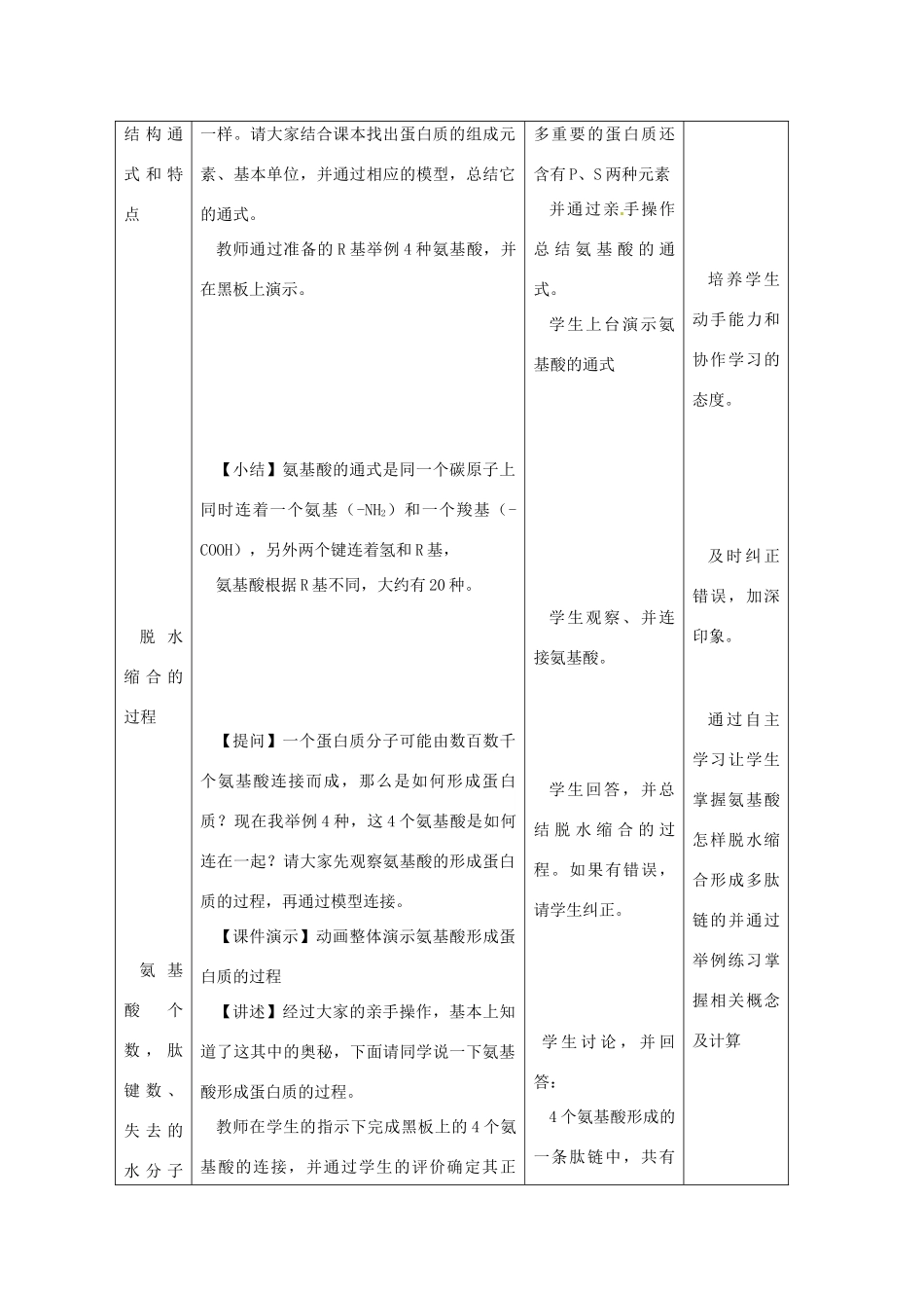 高中生物 《蛋白质功能、氨基酸结构、肽链的形成》教案 浙科版必修1_第3页