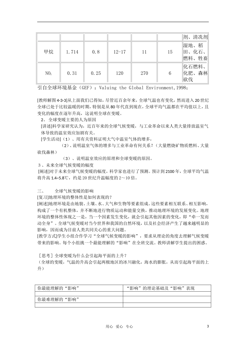 高中地理 4.3《全球气候变化及其对人类的影响》教案（2） 鲁教版必修1_第3页