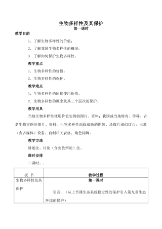 高中生物旧人教必修2生物多样性及其保护 第1课时