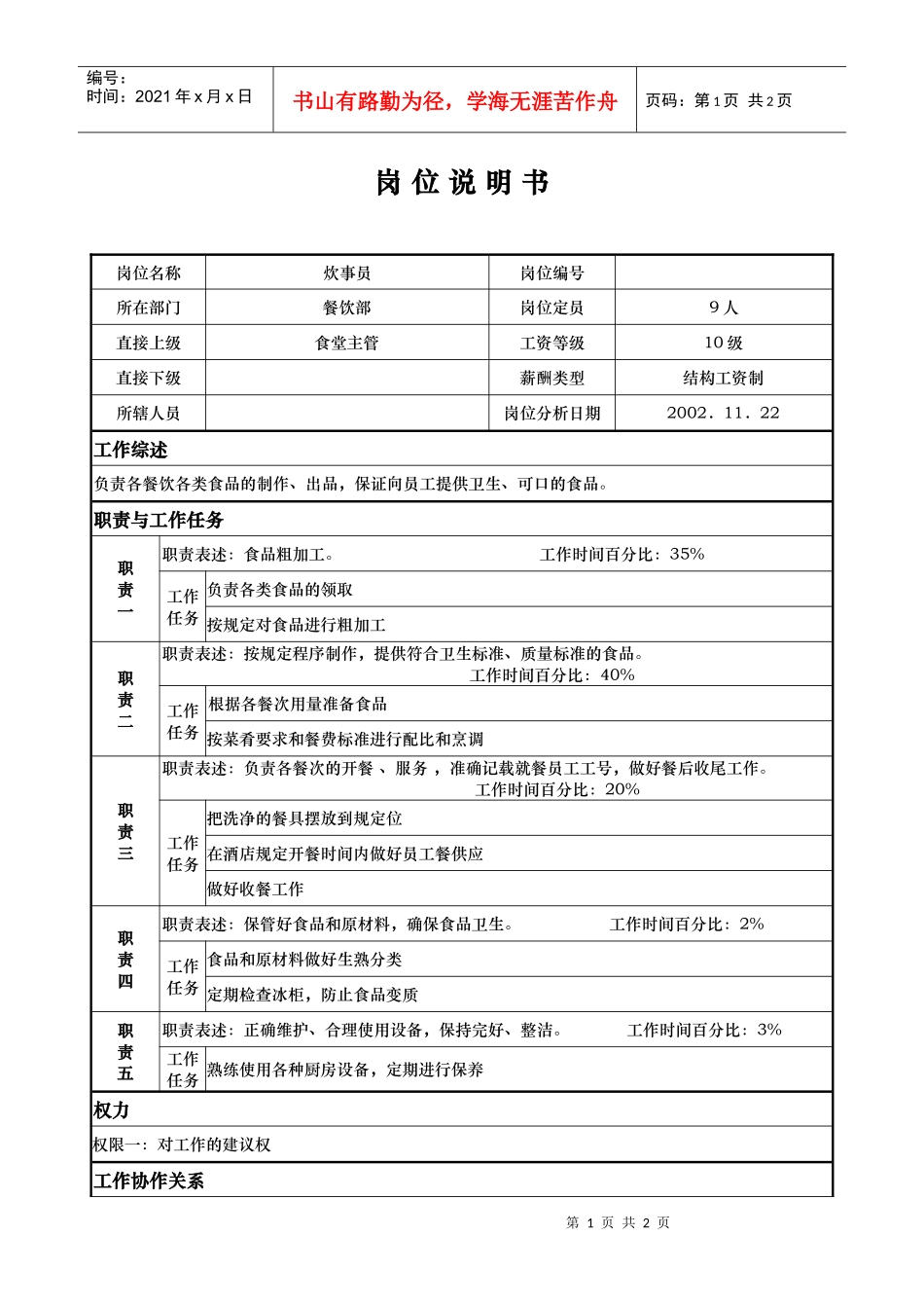 ajf_1206_x国际大酒店餐饮部岗位说明书炊事员(doc)_第1页