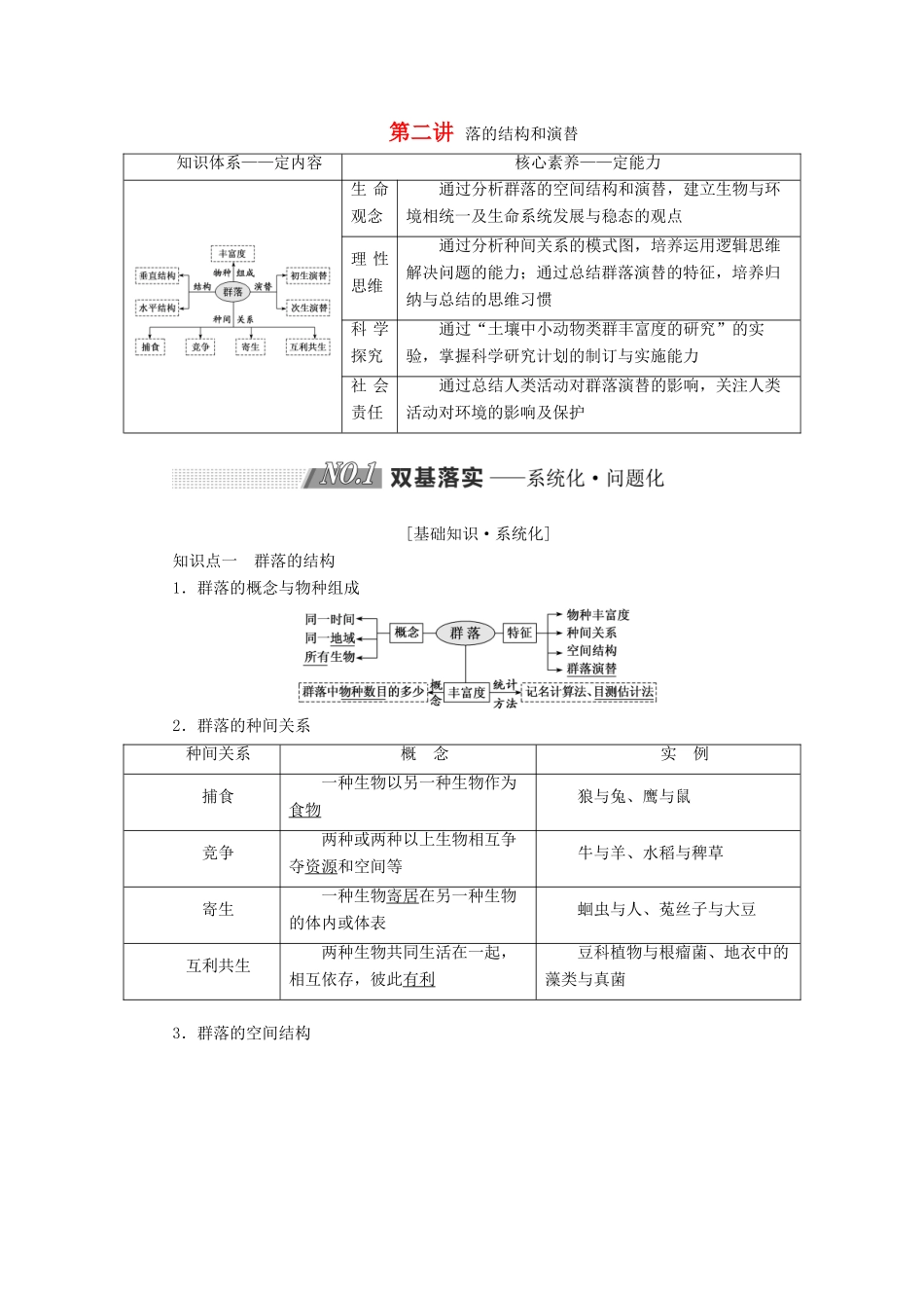 高考生物一轮复习 第十单元 种群和群落 第二讲 群落的结构和演替精选教案-人教版高三全册生物教案_第1页