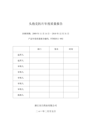 头孢克肟片年度质量报告
