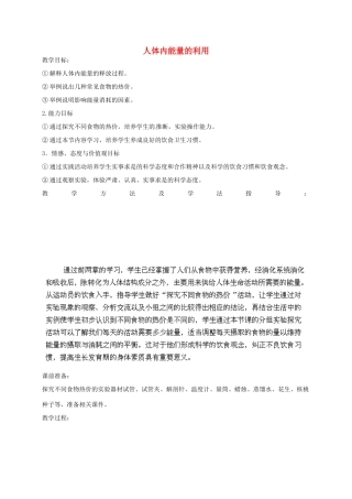 山东省滕州市大坞镇大坞中学七年级生物下册 第3单元 第2章 第2节《人体内能量的利用》教案 济南版