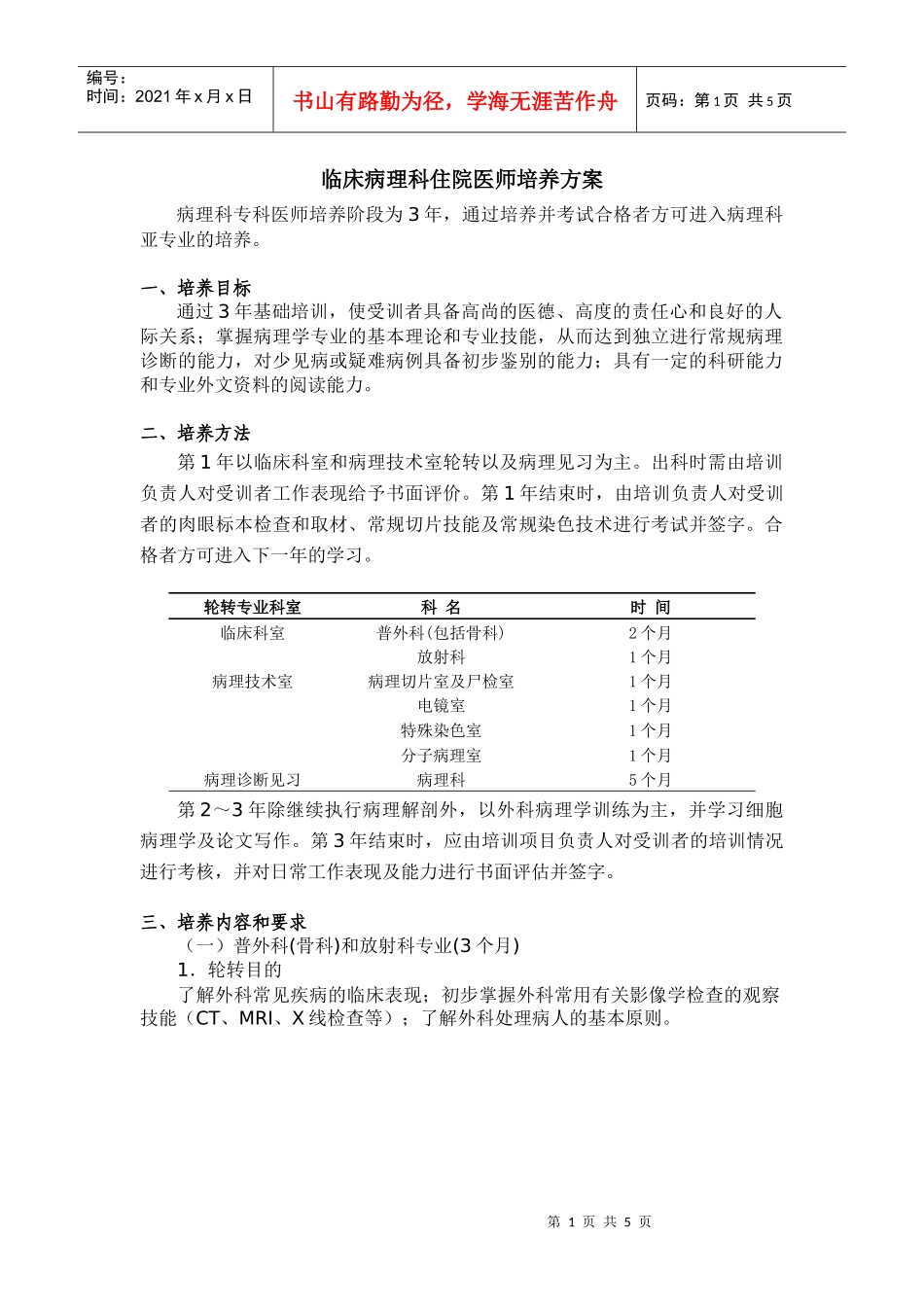 P16临床病理科医师培养标准-临床病理科住院医师培养方案_第1页