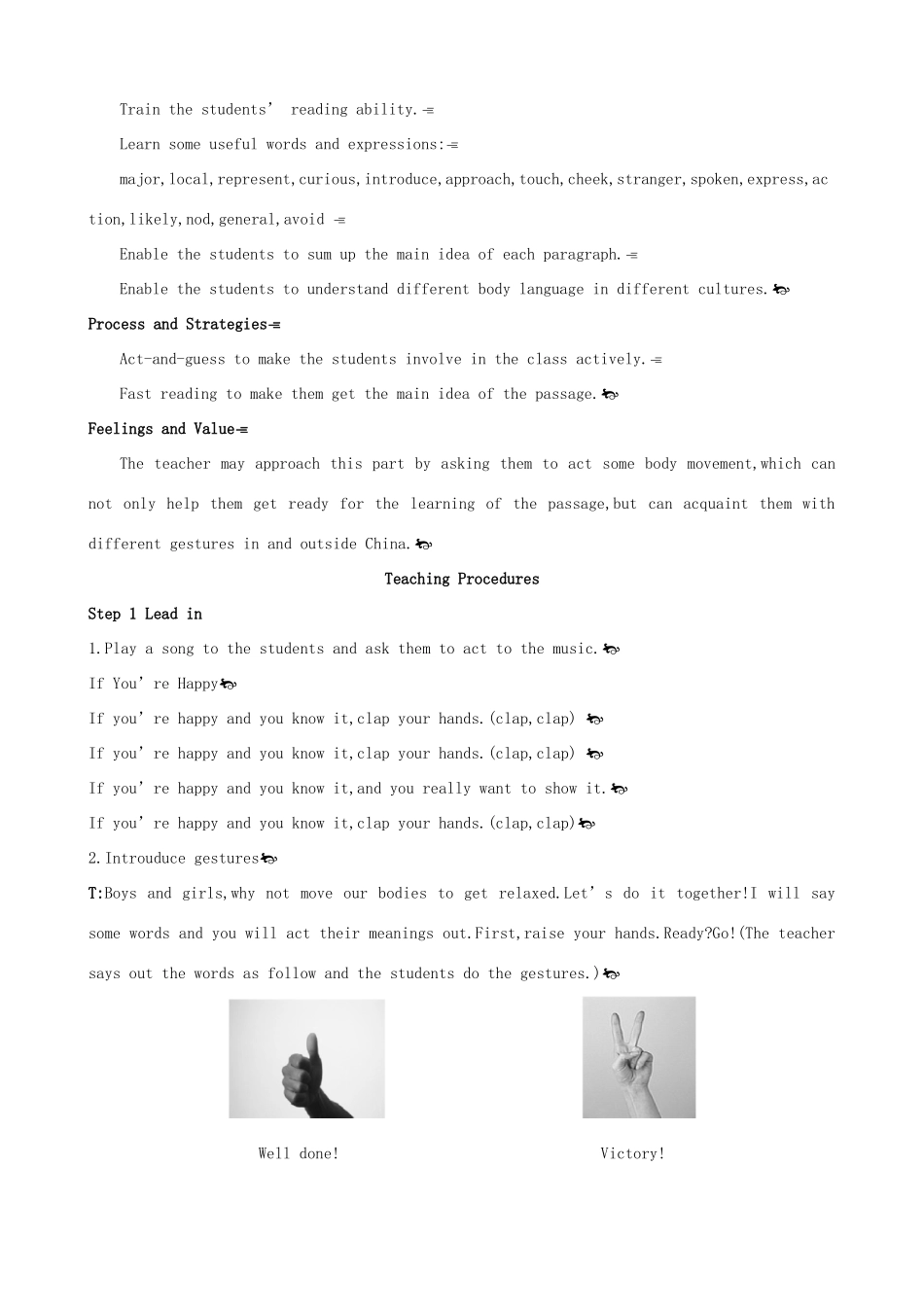 高中英语 Unit4 Body languange Period 1　Readingg优秀教案 新人教版必修4_第2页