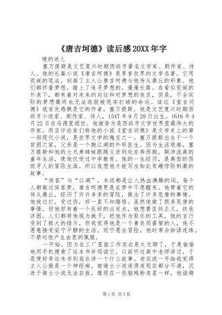 《唐吉坷德》读后感20XX年字 