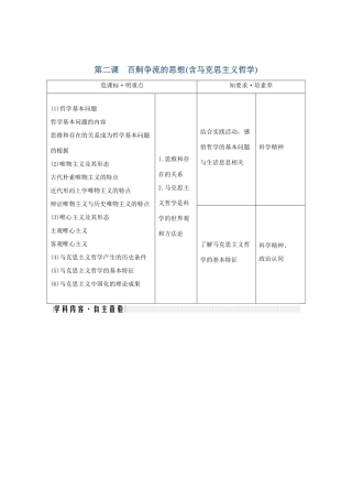 （鲁京津）高考政治总复习 第一单元 第二课 百舸争流的思想（含马克思主义哲学）教案（必修4）-人教版高三必修4政治教案