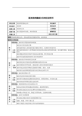 医务部质量副主任岗位说明书