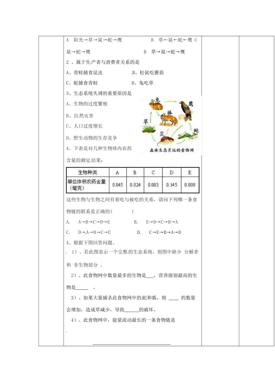 山东省临淄外国语实验学校七年级生物上册 第一单元 第二章 了解生物圈 第3节《生物与环境组成生态系统》（第2课时）教学设计 鲁科版_第2页