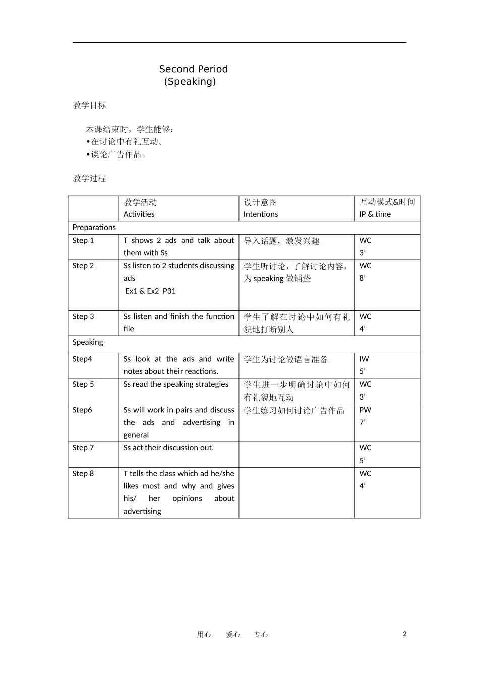 高一英语 Unit11 Communication Workshop 教案 北师大版必修模块4_第2页