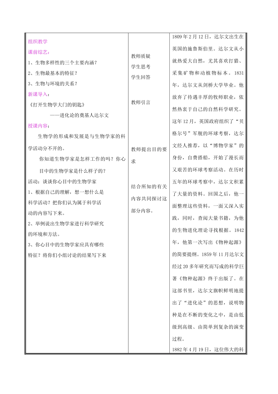 七年级生物上册《生物学是探索生命的科学》教案1 北师大版_第2页