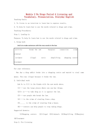 高中英语 Module 2 No Drugs Period 4 Listening and Vocabulary，Pronunciation，Everyday English教案 外研版必修2-外研版高一必修2英语教案