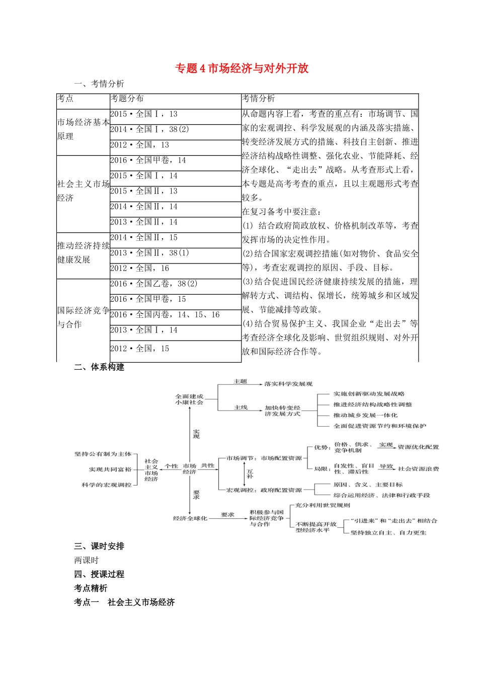 高考政治二轮专题突破 专题4 市场经济与对外开放教案-人教版高三全册政治教案_第1页