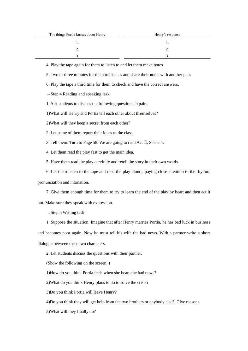 高中英语 Unit 3　The Million Pound Bank Note Period 6　Using language Listening reading and writing优秀教案 新人教版必修3_第3页