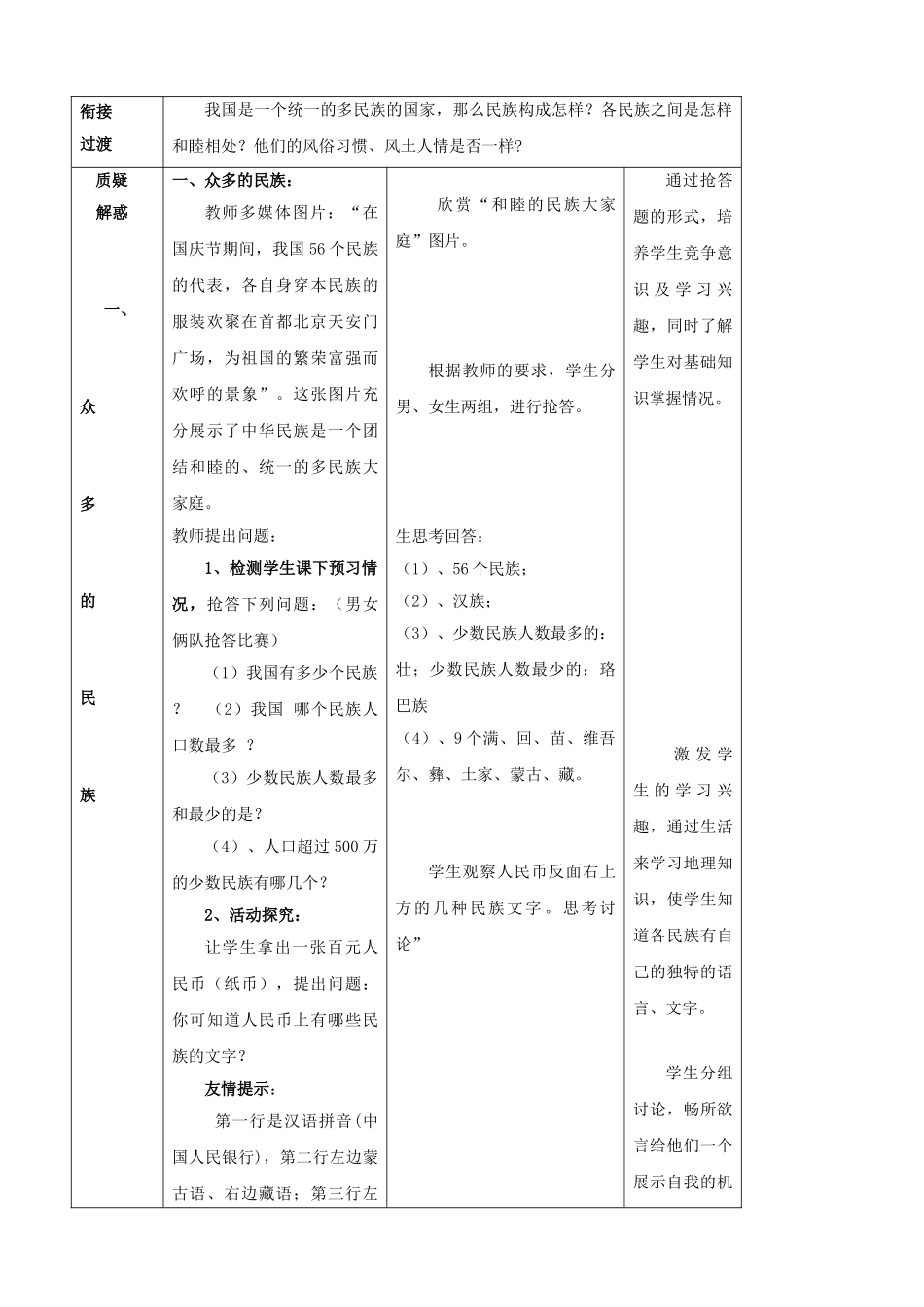 山东省枣庄市峄城区吴林街道中学八年级地理上册《1.4 和睦的民族大家庭》教案   新人教版_第2页