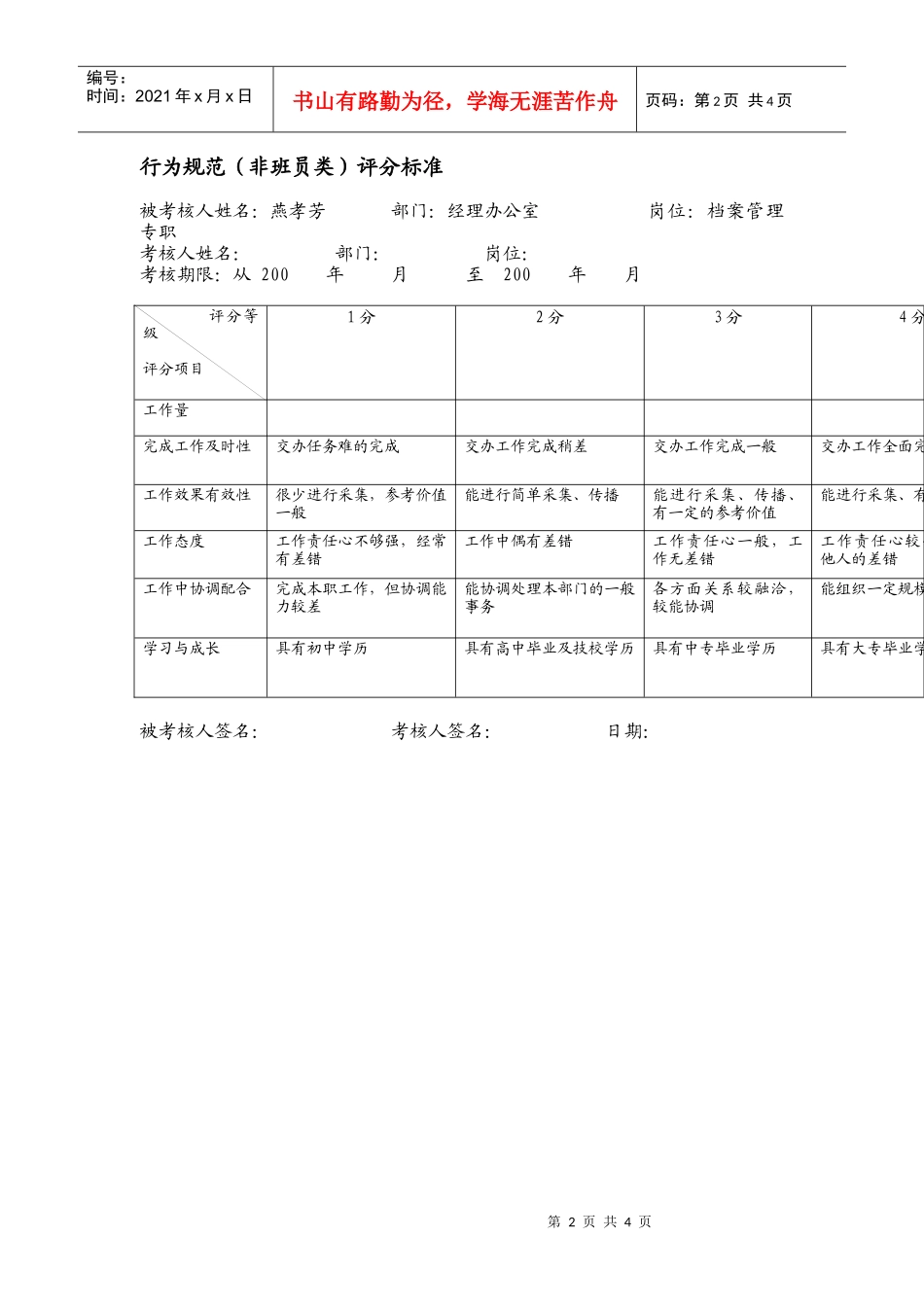 上海市电力公司档案管理行为规范考评表_第2页