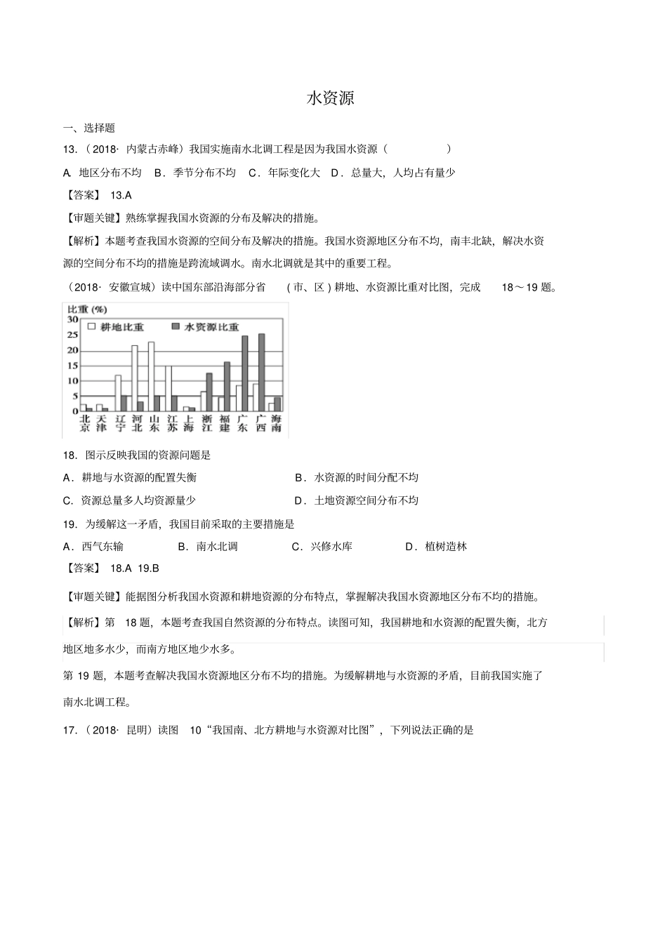 2018年初中地理水资源中考试题汇编含答案_第1页