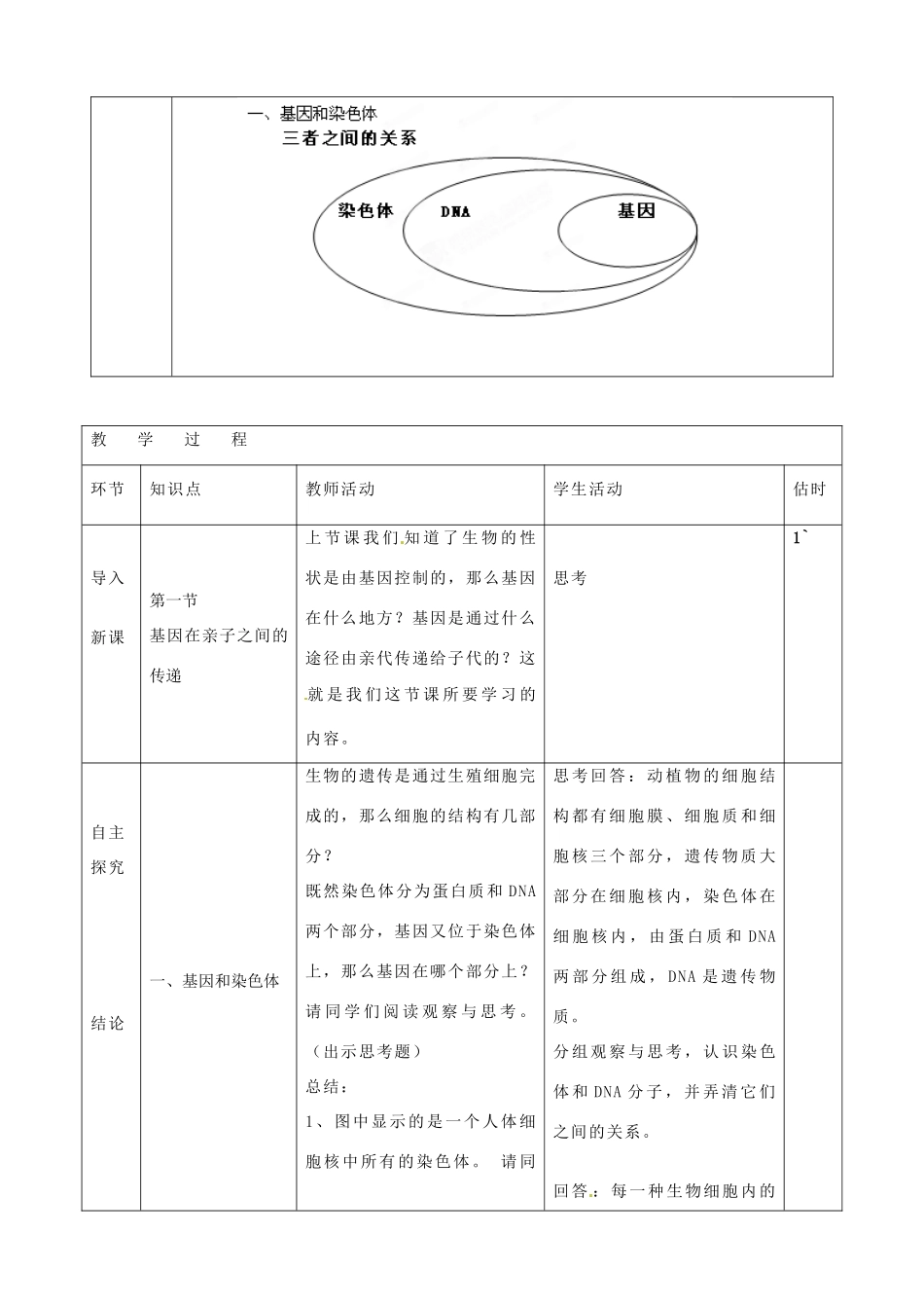 山东省临沭县第三初级中学八年级生物下册《7-2-2基因在亲子代之间的传递》教案 新人教版_第2页